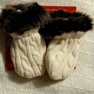 NWT Magnificent Baby Cream Mittens with Brown Fur Trim
